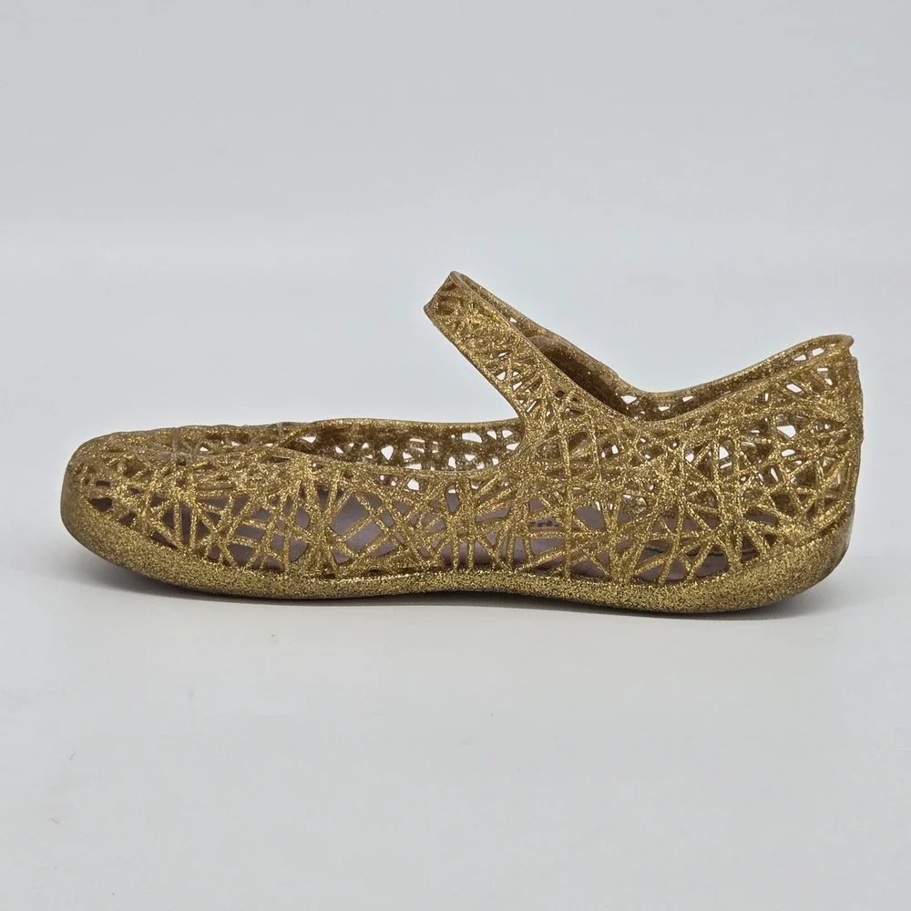 Mini Melissa Campana Zig Zag Gold Glitter Jelly Mary Jane Shoes Size 10 Toddler